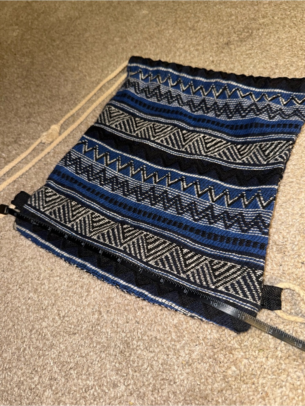 Blue Patterned Drawstring Backpack - Picture 2 of 3